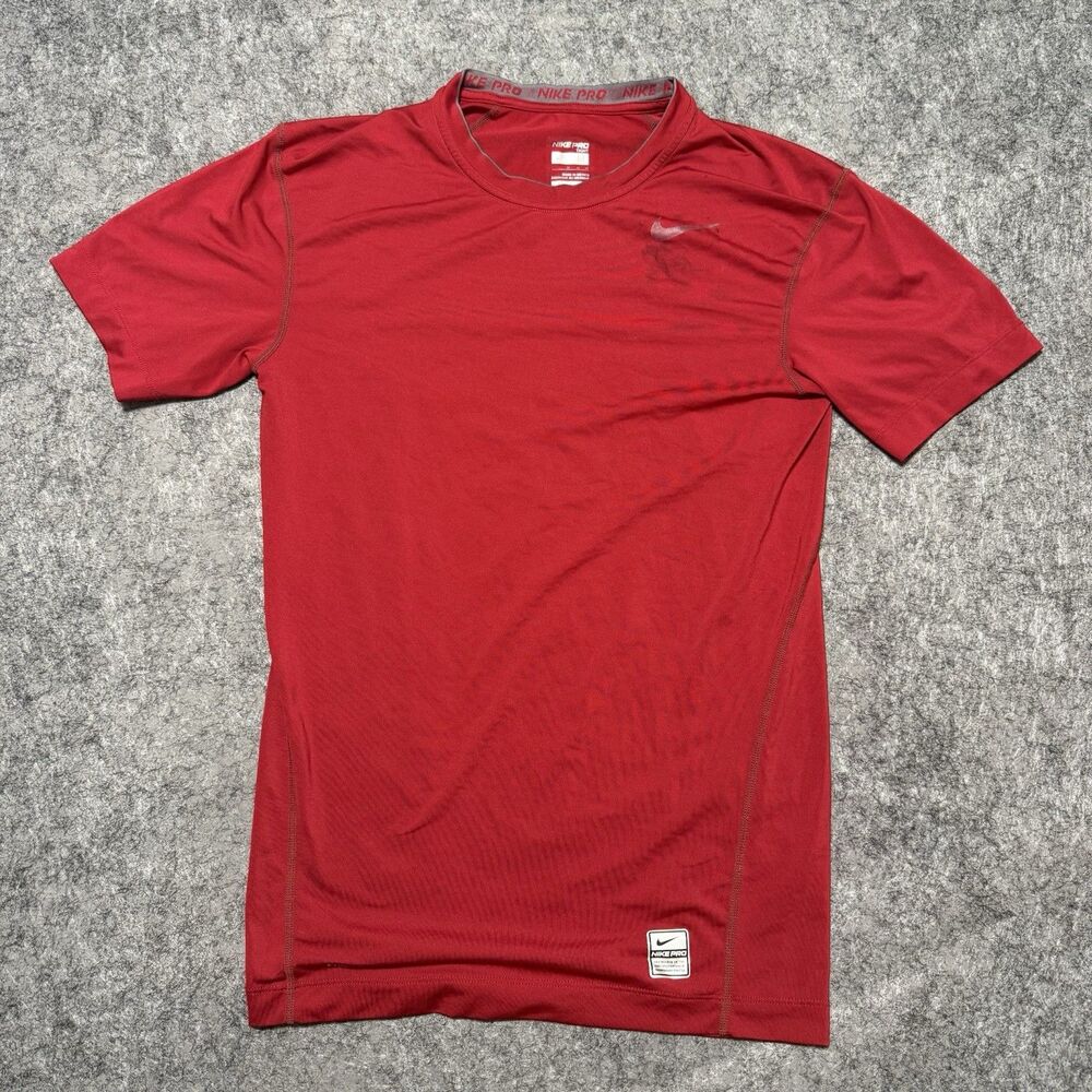 Nike Pro Boys Medium Compression Shirt Red Tight Dri Fit Performance
